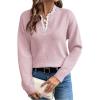 image:imageSOLY HUX Womens Long Sleeve Sweater Lace Trim Notched V Neck Knit Pullover Tops Casual Trendy SweatersPure Pink