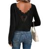 image:imageSOLY HUX Womens Long Sleeve T Shirts Lace Back Scoop Neck Tee Knitted Tops Fall ClothesPlain Black