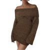 image:imageSOLY HUX Womens Off The Shoulder Mini Dress Long Sleeve Bodycon Knit Sweater DressesPure Brown