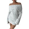 image:imageSOLY HUX Womens Off The Shoulder Mini Dress Long Sleeve Bodycon Knit Sweater DressesPure Grey