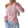 image:imageSOLY HUX Womens Off The Shoulder Sweater Boat Neck Knit Top Pullover Fall ClothesPlain Pink