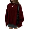 image:imageSOLY HUX Womens Oversized Sweater Long Sleeve Crew Neck Drop Shoulder Split Knit Chunky Pullover Fall Jumper TopsPure Burgundy