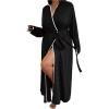 image:imageSOLY HUX Womens Plus Size Hooded Robes Long Sleeve Belted Long Kimono Bathrobe LoungewearPure Black