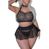 image:imageSOLY HUX Womens Plus Size Sexy Fishnet Mesh Lingerie Set Hollow Out Halter Bra and Thong Panty Sets with SkirtsPlain Black