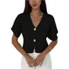 image:imageSOLY HUX Womens Short Sleeve Office Spring Winter Cardigan Sweater Button Down V Neck Slim Fit Elegant Knit TopsPlain Black