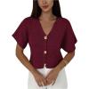image:imageSOLY HUX Womens Short Sleeve Office Spring Winter Cardigan Sweater Button Down V Neck Slim Fit Elegant Knit TopsPlain Burgundy