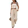 image:imageSOLY HUX Womens Summer Vacation 2 Piece Set Tie Shoulder Crop Top and Pants Travel OutfitsPure Beige