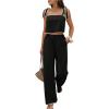 image:imageSOLY HUX Womens Summer Vacation 2 Piece Set Tie Shoulder Crop Top and Pants Travel OutfitsPure Black