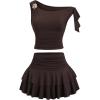 image:imageSOLY HUX Womens Two Piece Skirt Set Off The Shoulder Y2k Crop Top Ruffle Mini Skirts Going Out OutfitsCoffee Brown
