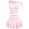 image:imageSOLY HUX Womens Two Piece Skirt Set Off The Shoulder Y2k Crop Top Ruffle Mini Skirts Going Out OutfitsLight Pink