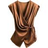 image:imageSOLY HUX Womens V Neck Satin Blouse Wrap Tie Side Sleeveless Shirt Summer Business Casual TopsPure Brown