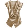 image:imageSOLY HUX Womens V Neck Satin Blouse Wrap Tie Side Sleeveless Shirt Summer Business Casual TopsPure Khaki