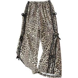 image:imageSOLY HUX Girls Leopard Wide Leg Pants Y2k Bow Cheetah Print Elastic Waist Baggy Long Pants TrousersBlack Leopard