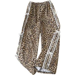 image:imageSOLY HUX Girls Leopard Wide Leg Pants Y2k Bow Cheetah Print Elastic Waist Baggy Long Pants TrousersBrown Leopard