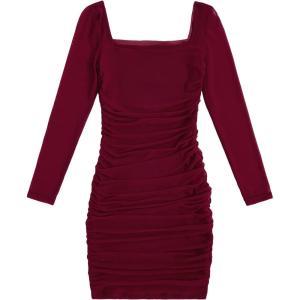 image:imageSOLY HUX Girls Square Neck Long Sleeve Ruched Bodycon Mini DressPlain Burgundy