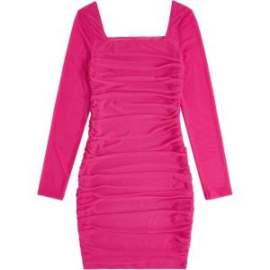 image:imageSOLY HUX Girls Square Neck Long Sleeve Ruched Bodycon Mini DressPlain Hot Pink