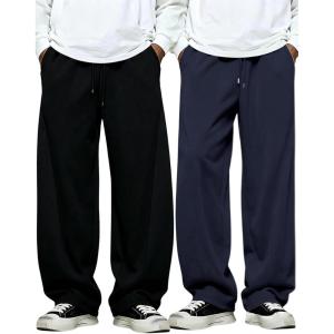 image:imageSOLY HUX Mens Athletic Sweatpants 2 Packs Drawstring Elastic Waist Wide Leg Baggy Sports PantsBlack and Dark Blue