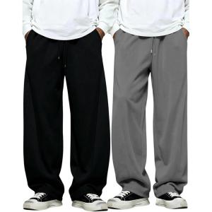image:imageSOLY HUX Mens Athletic Sweatpants 2 Packs Drawstring Elastic Waist Wide Leg Baggy Sports PantsBlack and Dark Grey