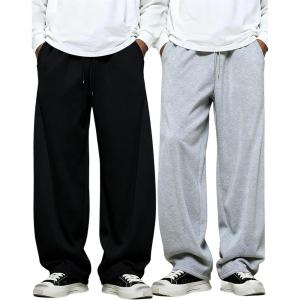 image:imageSOLY HUX Mens Athletic Sweatpants 2 Packs Drawstring Elastic Waist Wide Leg Baggy Sports PantsBlack and Grey