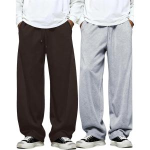 image:imageSOLY HUX Mens Athletic Sweatpants 2 Packs Drawstring Elastic Waist Wide Leg Baggy Sports PantsGrey and Brown