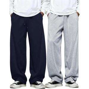 image:imageSOLY HUX Mens Athletic Sweatpants 2 Packs Drawstring Elastic Waist Wide Leg Baggy Sports PantsLight Grey and Dark Blue