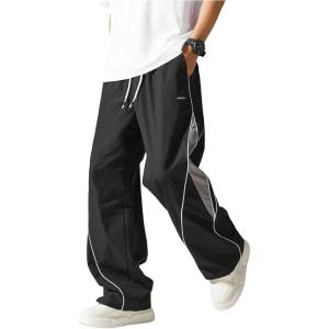 image:imageSOLY HUX Mens Baggy Track Pants Drawstring Elastic Waist Parachute Sweatpants StreetwearBlack Grey