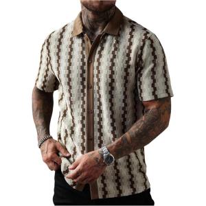 image:imageSOLY HUX Mens Casual Button Down Shirt Textured Short Sleeve Collared Summer ShirtsApricot
