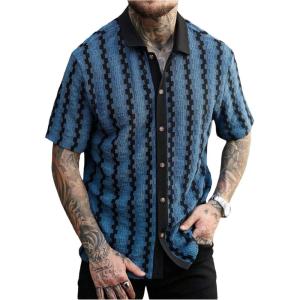 image:imageSOLY HUX Mens Casual Button Down Shirt Textured Short Sleeve Collared Summer ShirtsBlue