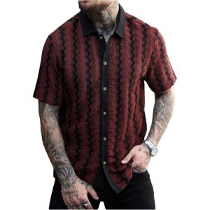 image:imageSOLY HUX Mens Casual Button Down Shirt Textured Short Sleeve Collared Summer ShirtsBurgundy