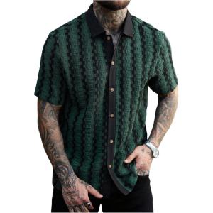 image:imageSOLY HUX Mens Casual Button Down Shirt Textured Short Sleeve Collared Summer ShirtsDark Green