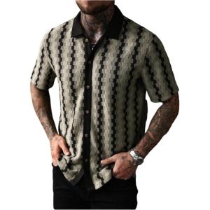 image:imageSOLY HUX Mens Casual Button Down Shirt Textured Short Sleeve Collared Summer ShirtsGreen
