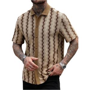 image:imageSOLY HUX Mens Casual Button Down Shirt Textured Short Sleeve Collared Summer ShirtsKhaki