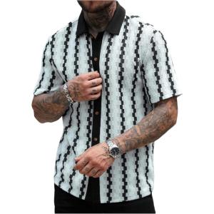 image:imageSOLY HUX Mens Casual Button Down Shirt Textured Short Sleeve Collared Summer ShirtsLight Blue