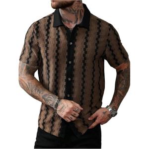 image:imageSOLY HUX Mens Casual Button Down Shirt Textured Short Sleeve Collared Summer ShirtsPlain Coffee Brown