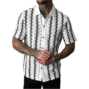 image:imageSOLY HUX Mens Casual Button Down Shirt Textured Short Sleeve Collared Summer ShirtsWhite