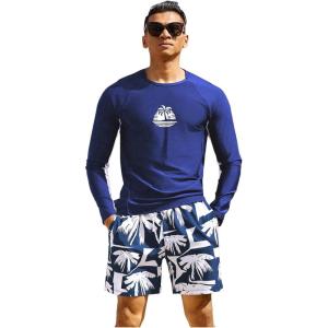image:imageSOLY HUX Mens Swimsuit Long Sleeve Rash Guard Swim Shirt and Shorts 2 Piece Swimwear SetBlue Tropical