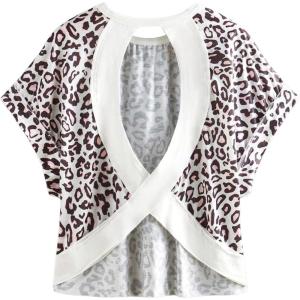 image:imageSOLY HUX Women Open Back Tops Workout Backless Tee Casual Athletic Shirts Short Sleeve Oversized Gym T ShirtMulticoloured Leopard