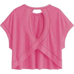 image:imageSOLY HUX Women Open Back Tops Workout Backless Tee Casual Athletic Shirts Short Sleeve Oversized Gym T ShirtSolid Hotpink