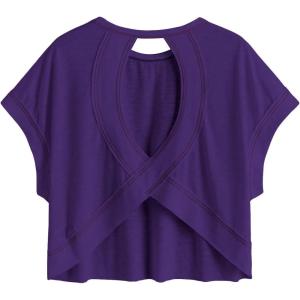 image:imageSOLY HUX Women Open Back Tops Workout Backless Tee Casual Athletic Shirts Short Sleeve Oversized Gym T ShirtSolid Purple