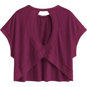 image:imageSOLY HUX Women Open Back Tops Workout Backless Tee Casual Athletic Shirts Short Sleeve Oversized Gym T ShirtSolid Redwood