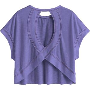 image:imageSOLY HUX Women Open Back Tops Workout Backless Tee Casual Athletic Shirts Short Sleeve Oversized Gym T ShirtSolid Violet Purple
