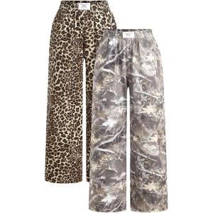 image:imageSOLY HUX Womens 2 Piece Baggy Pants Leopard Camo Print Elastic Waist Wide Leg Long Trousers StreetwearMulticoloured
