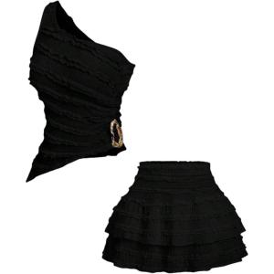 image:imageSOLY HUX Womens 2 Piece Skirt Sets Y2k One Shoulder Tank Tops and Ruffle Layered Mini Skirt Summer Vacation OutfitsPure Black