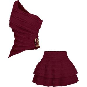 image:imageSOLY HUX Womens 2 Piece Skirt Sets Y2k One Shoulder Tank Tops and Ruffle Layered Mini Skirt Summer Vacation OutfitsPure Burgundy