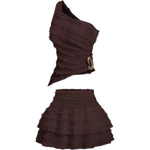 image:imageSOLY HUX Womens 2 Piece Skirt Sets Y2k One Shoulder Tank Tops and Ruffle Layered Mini Skirt Summer Vacation OutfitsPure Coffee Brown