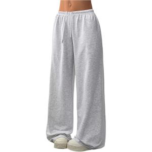 image:imageSOLY HUX Womens Baggy Sweatpants Drawstring Waist Wide Leg Loose Casual Long PantsPlain Light Grey