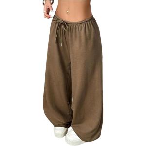 image:imageSOLY HUX Womens Baggy Sweatpants Drawstring Waist Wide Leg Loose Casual Long PantsPure Brown