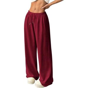 image:imageSOLY HUX Womens Baggy Sweatpants Drawstring Waist Wide Leg Loose Casual Long PantsPure Burgundy