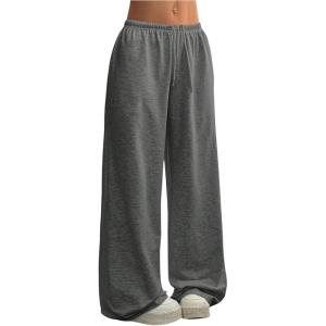 image:imageSOLY HUX Womens Baggy Sweatpants Drawstring Waist Wide Leg Loose Casual Long PantsPure Dark Grey