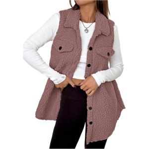 image:imageSOLY HUX Womens Button Down Fleece Outerwear Vest Sleeveless Teddy Jacket Coat Fall Winter ClothesDusty Purple
